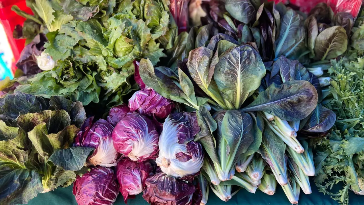 Fresh organic vegetables on a market stall